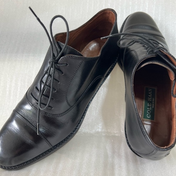 Cole Haan Mens Shoes Black Williams Cap Toe Oxford Leather Vibram Italy 7.5B - Picture 2 of 16